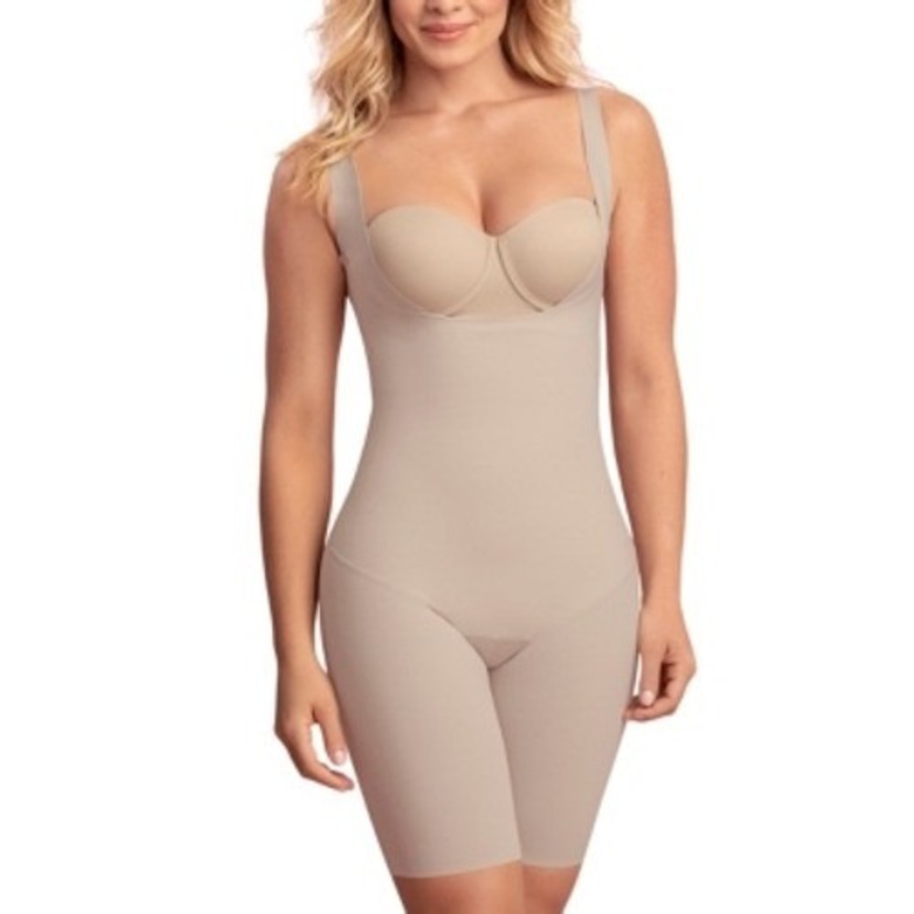 Leonisa Women's Undetectable Step-in Mid-Thigh Body Shaper - Light Beige Size XL